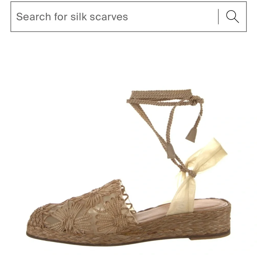 Stuart Weitzman Tan Woven Espadrille Ankle-Tie Sandals